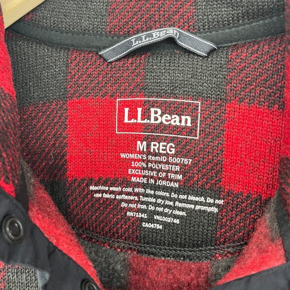 LL BEAN Sweater Fleece Womens M Buffalo Check 1/4 Snap Pullover Kangaroo Pockets - Picture 6 of 13